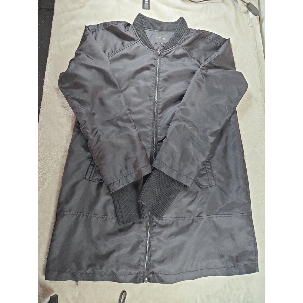 GUESS Black Longline Bomber Jacket with Sleeve Utility Pocket - Size Large